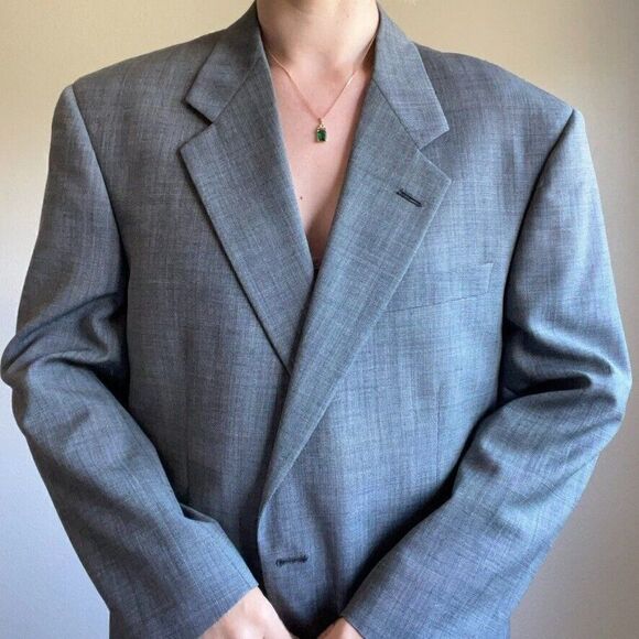 Vintage Mens Burberry Gray Single Breast 100% Wool Oversized Blazer Sz XXL - Picture 4 of 9